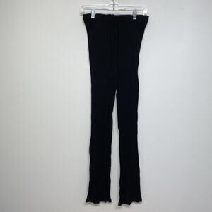 Zara Crinkle Gauze Pants Womens S Wide Leg Drawstring Casual Career Black